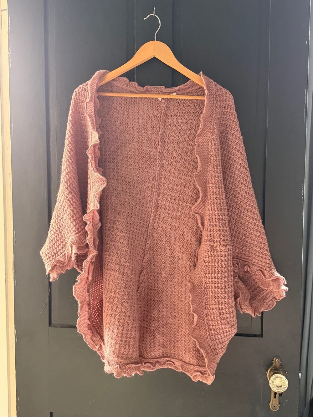Moth Ruffle-Trim Open Front Cardigan - Dusty Rose